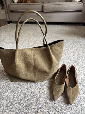 Olive Suede Tote and Zara Matching Flats